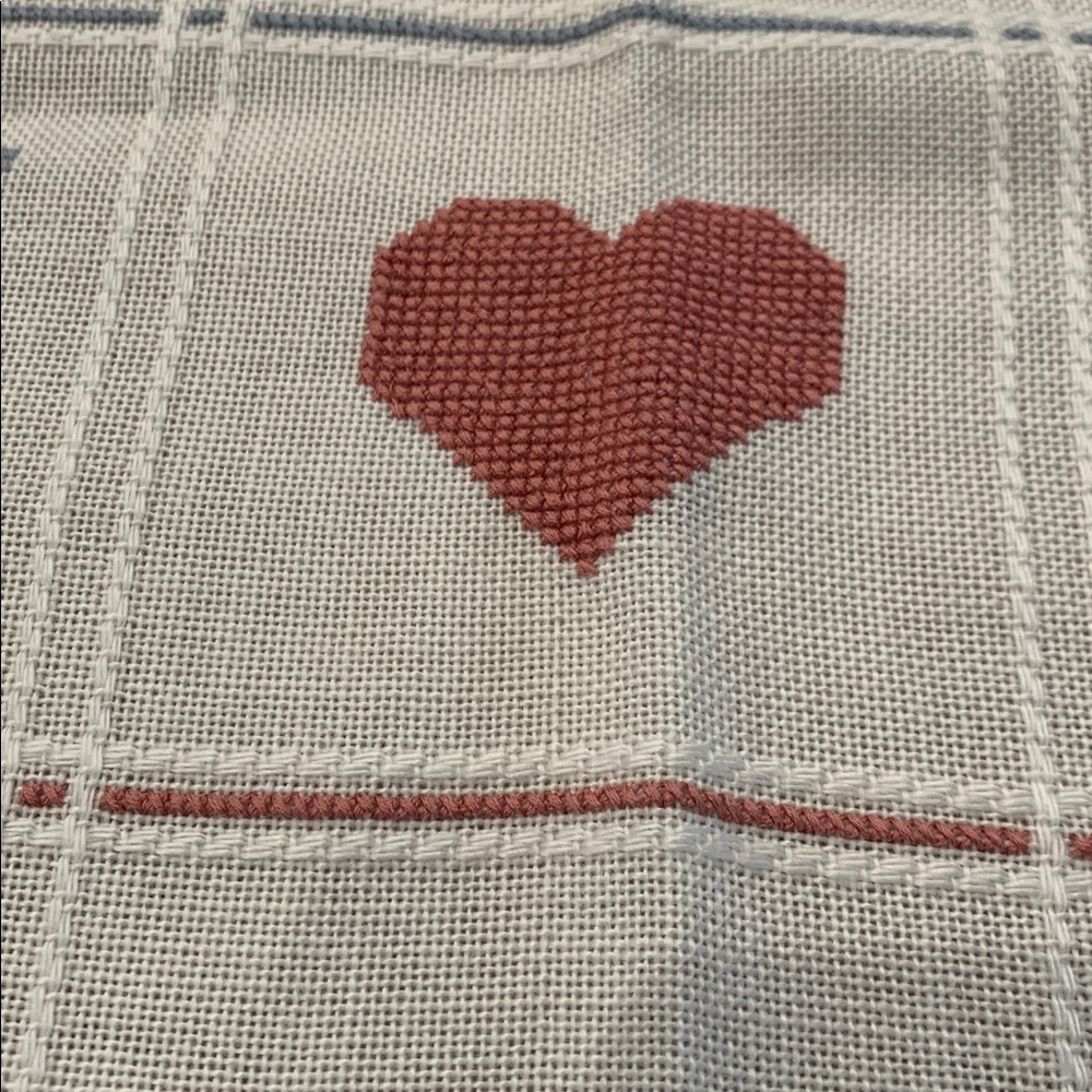 Handmade 48x35 Fringed Blanket or tablecloth with Heart and Rocking Horse Design - Picture 5 of 7